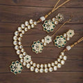 Ishhaara Green Flower Pendant Kundan Ruby Necklace Set