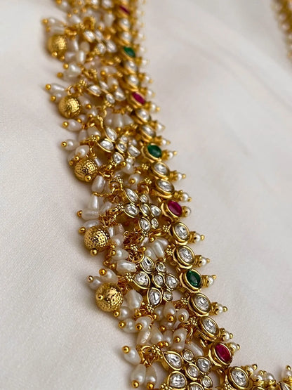 Ishhaara Green Flower Stone Rice Pearl Guttapusalu Choker Necklace