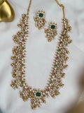 Ishhaara Green Flower Stone Rice Pearl Guttapusalu Haram