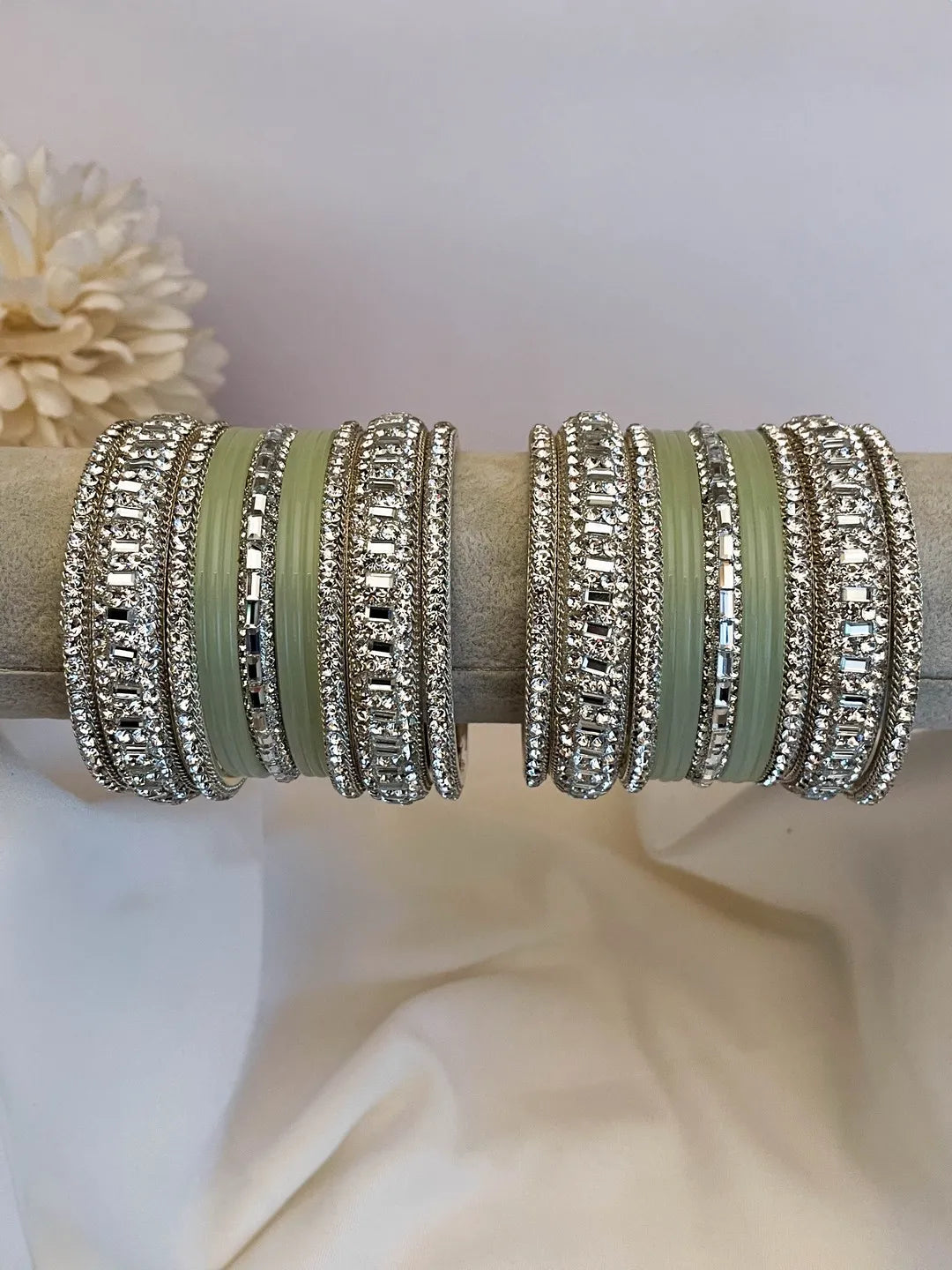 Ishhaara Green Gemstone Studded Traditional Bangle Set
