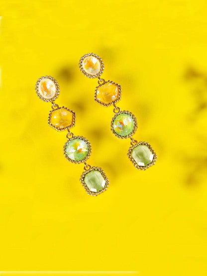 Ishhaara Geometric 4 Tiered Earrings Green