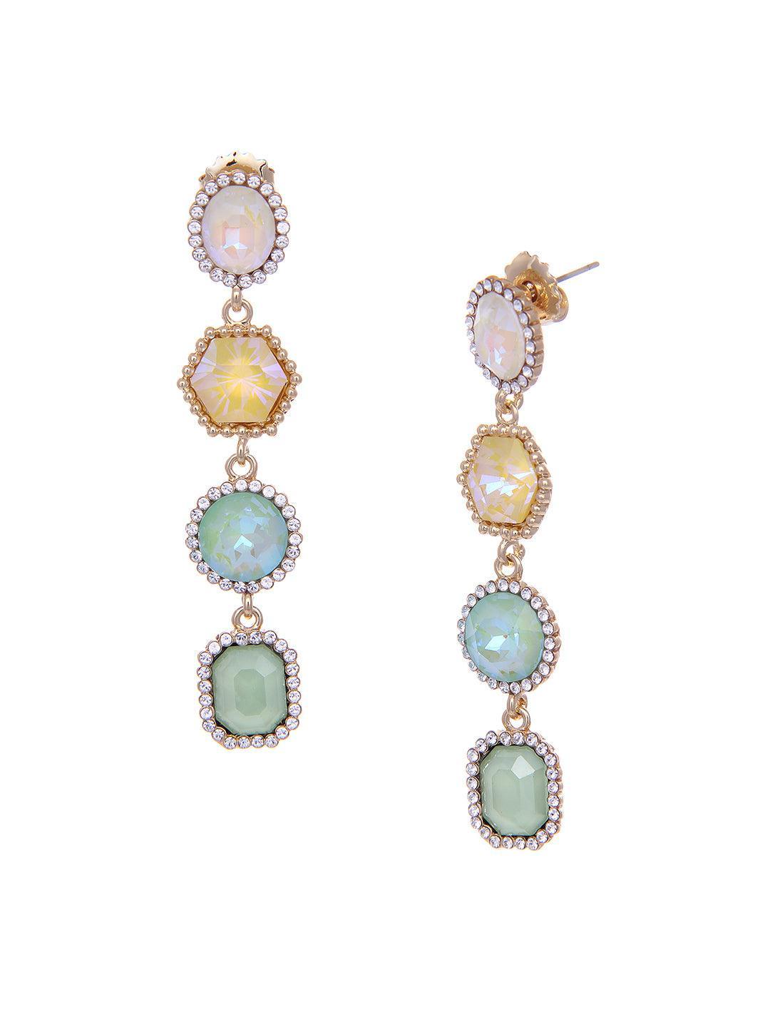 Ishhaara Geometric 4 Tiered Earrings Green