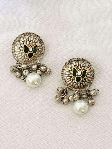 Ishhaara Green Ghungroo Stud Earrings