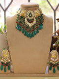 Ishhaara Green Gold Finish Agate And Semi Precious Stone Meenakari Necklace Set