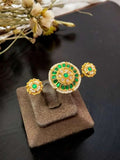 Ishhaara Green Gold Finish Pearl And Kundan Ring