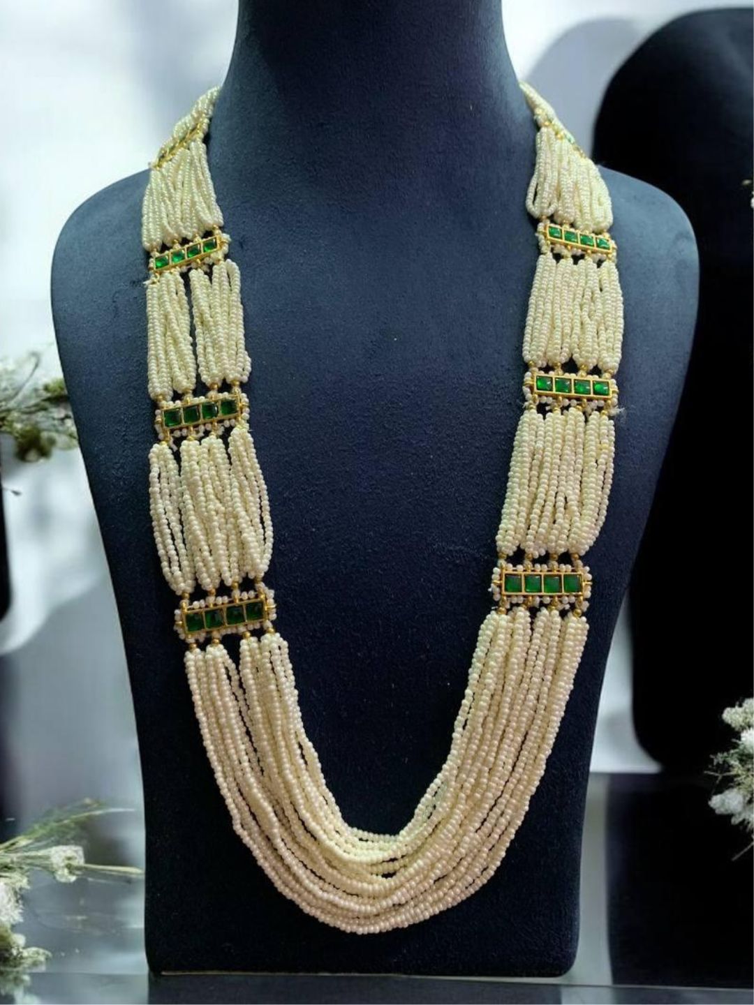 Ishhaara Green Gold Finish Pearl Long Necklace