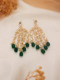 Ishhaara Green Gold Plated Contemporary Drop Earrings