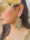 Ishhaara Green Gold Plated Contemporary Drop Earrings