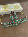 Ishhaara Green Gold Plated Doublet Stone Studded Choker Necklace