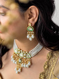 Ishhaara Green Gold Plated Kundan Layered Studded Choker Set