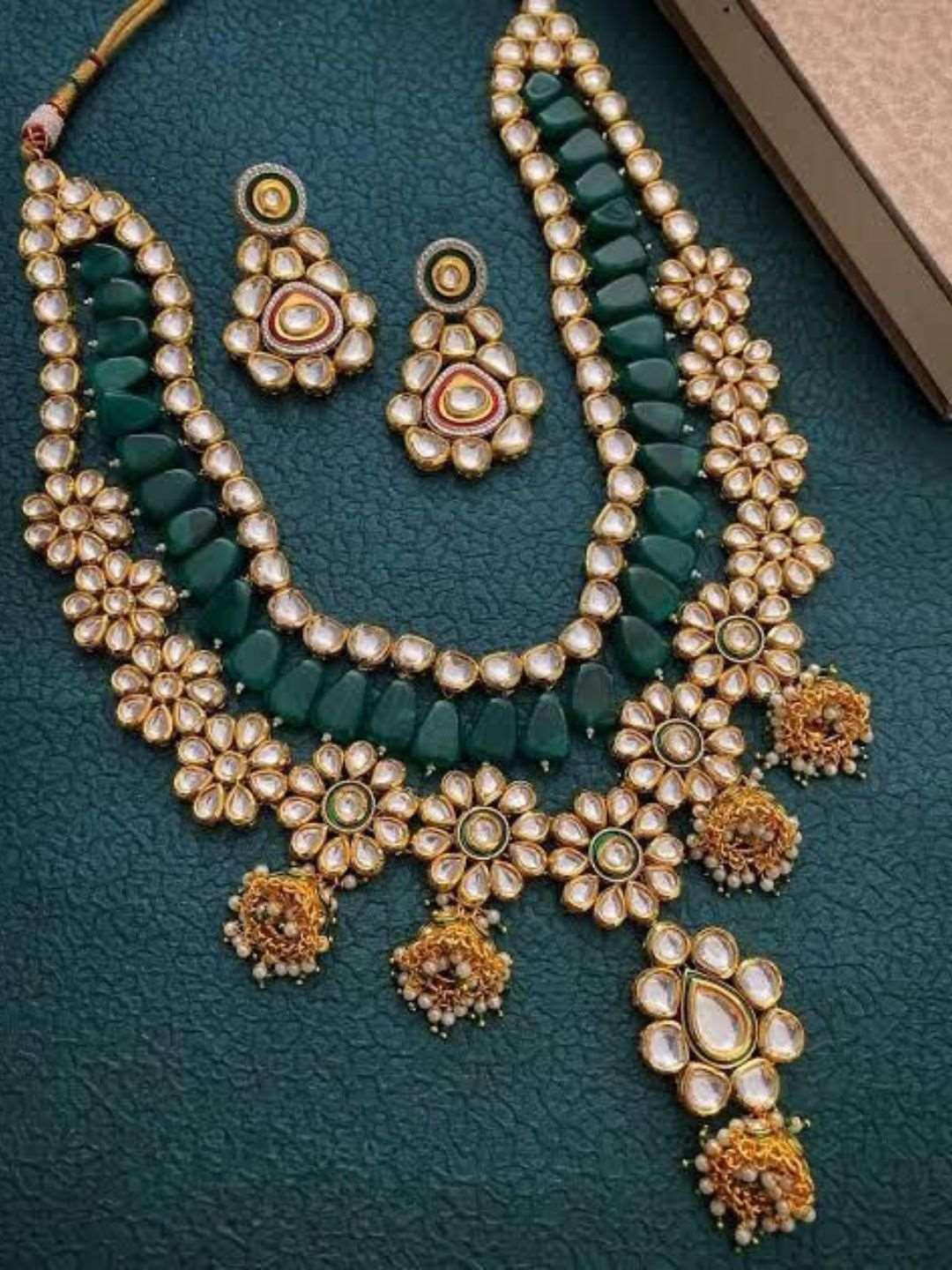 Ishhaara Green Gold Plated Kundan Long Necklace