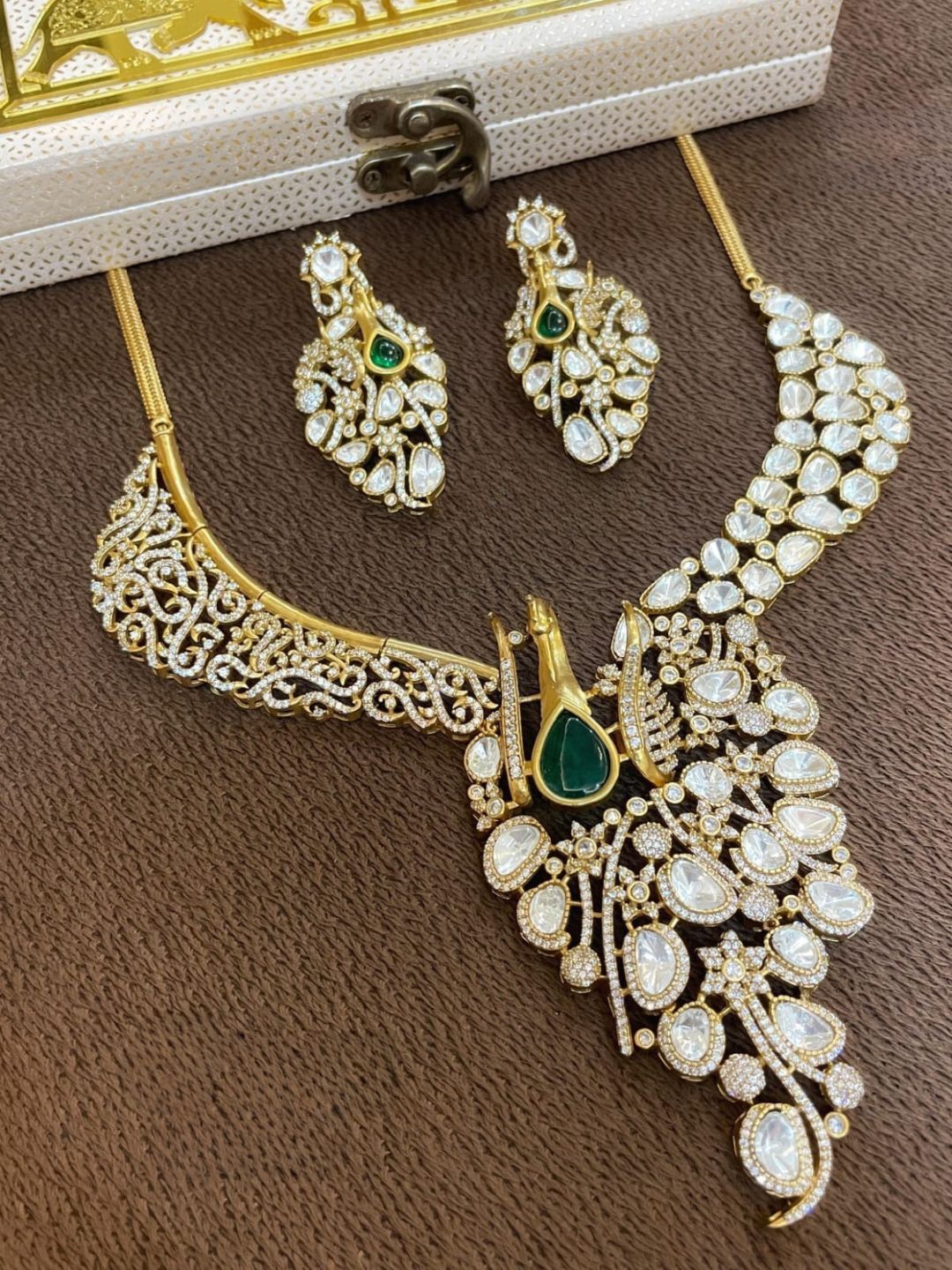 Ishhaara Green Gold Plated Real Moissanite Necklace Set