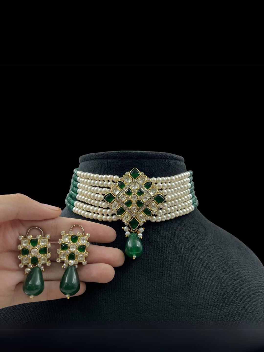 Ishhaara Green Gold Plated Semi Precious Stone Meenakari Choker Necklace