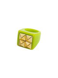 Ishhaara Green Golden Bead Heart Geometric Square Ring