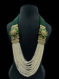 Ishhaara Green Green Pearls Stones Kundan Embellished Layered Necklace Set