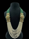 Ishhaara Green Green Pearls Stones Kundan Embellished Layered Necklace Set