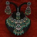 Ishhaara Green Half Moon Coral Tassel Necklace Earring And Teeka Set