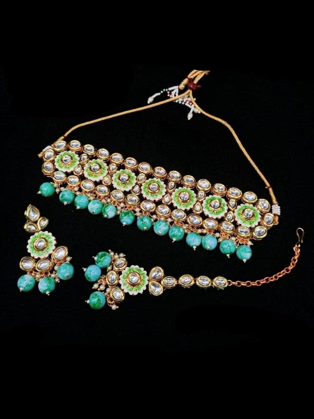 Ishhaara Green Hand Painted Choker Necklace