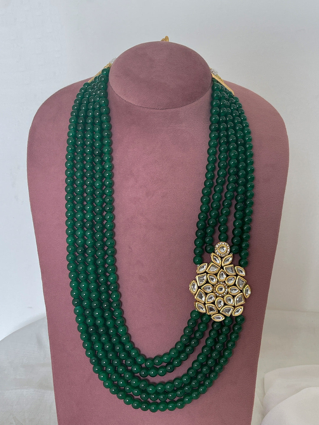 Ishhaara Green Handcrafted Layered Kundan Studded Long Necklace