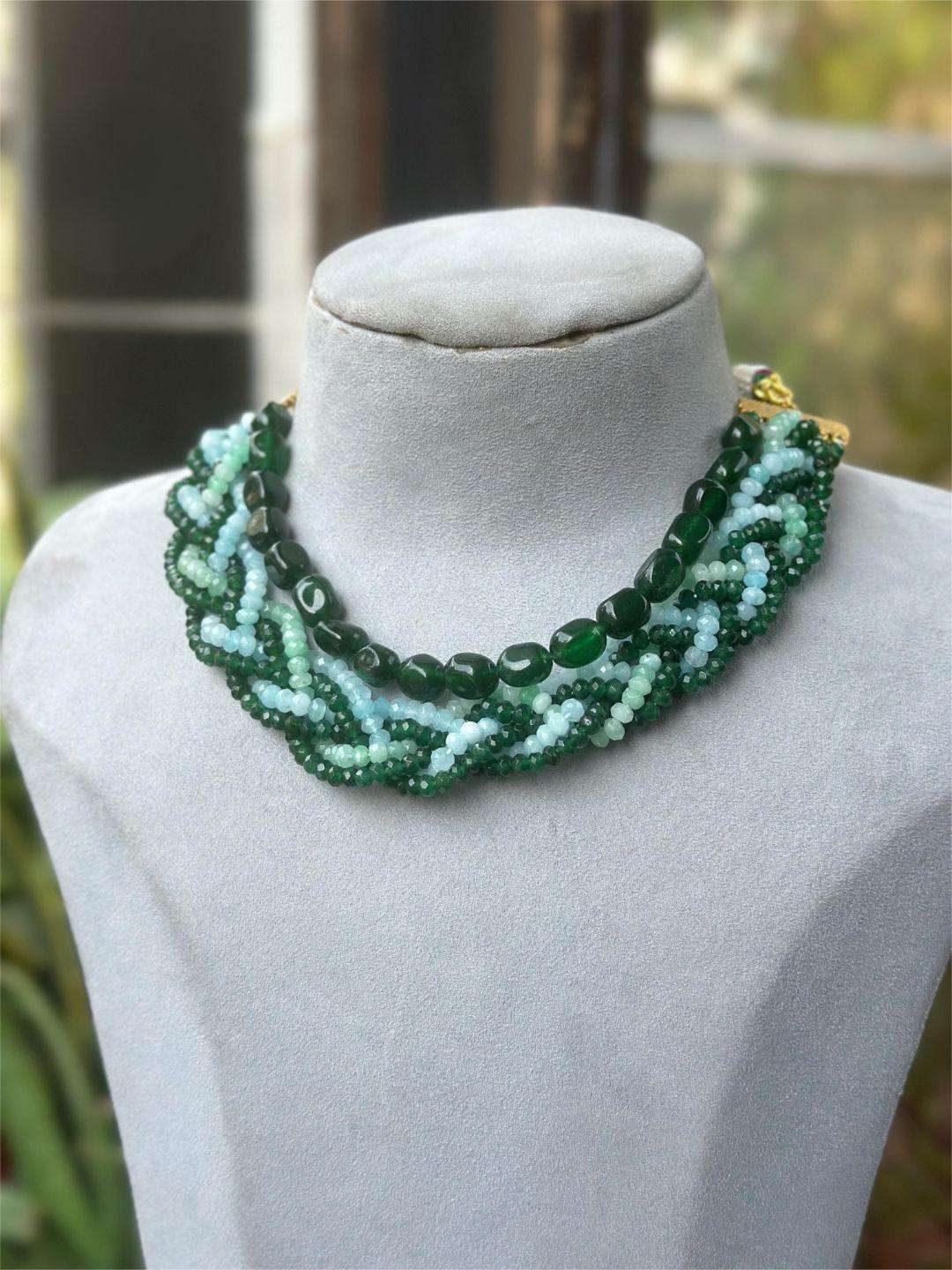 Ishhaara Green Handmade Beaded Boho Choker Necklace