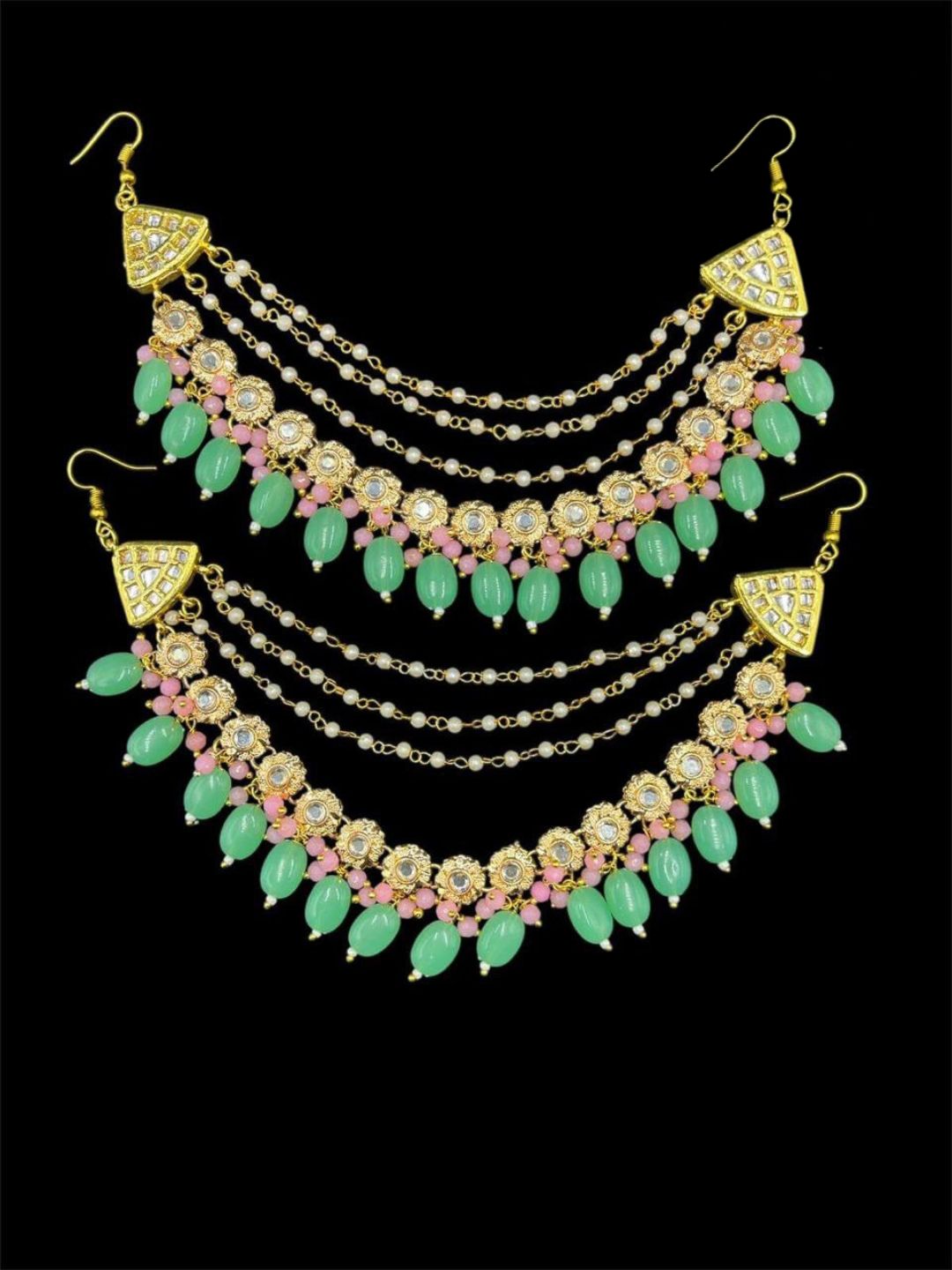 Ishhaara Pink Handmade Pearl Studded Ear Chains