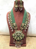 Ishhaara Green Handpainted Kundan Pendant Necklace