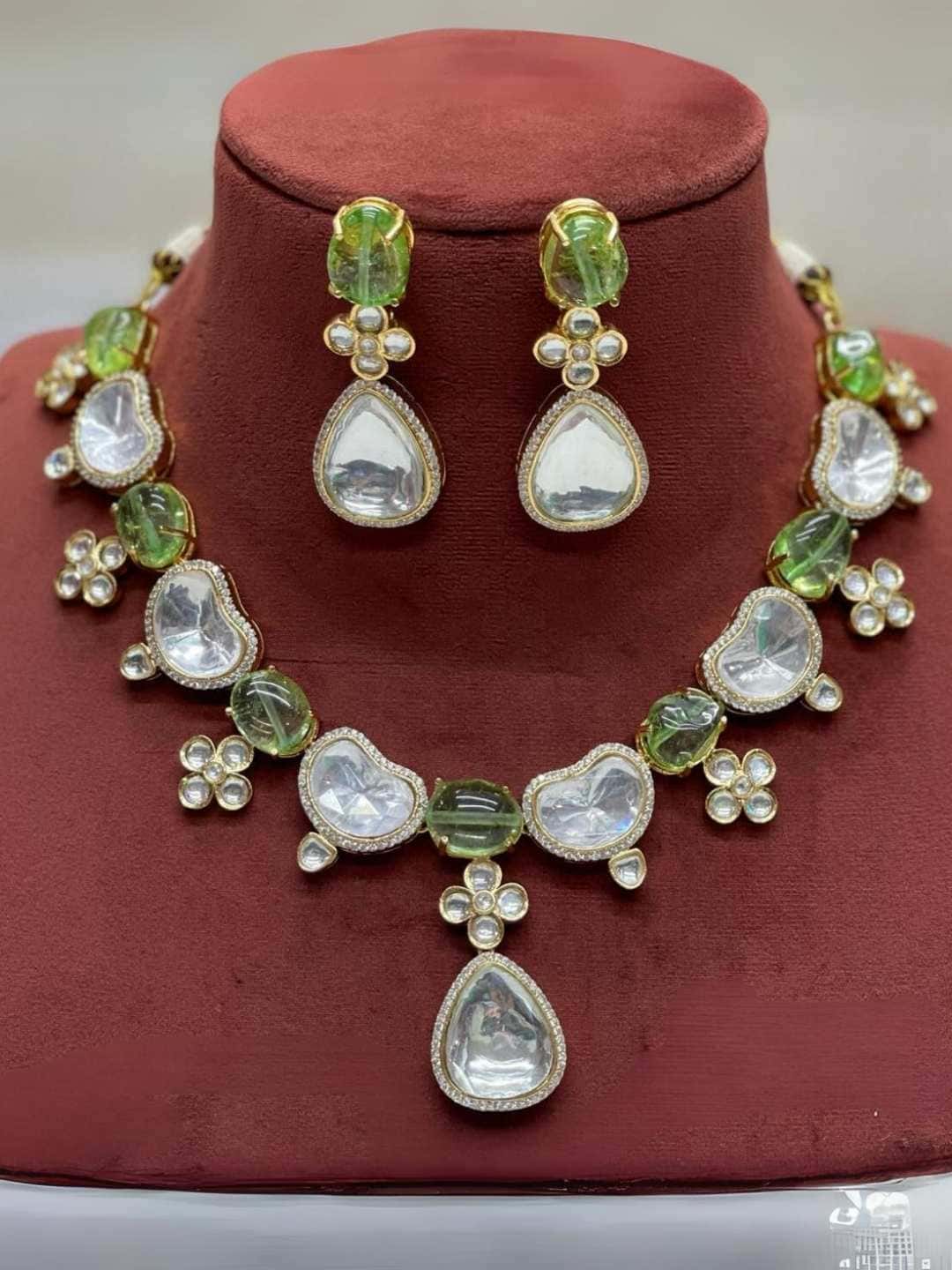 Ishhaara Green Heart Shaped Polki Studded Choker Necklace
