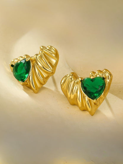 Ishhaara Green Heart Stone Earring