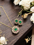 Ishhaara Green Hexagon Shaped Pendant Choker Necklace