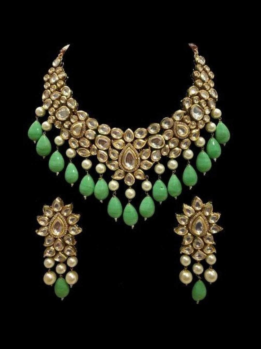 Ishhaara Green Intricate Moti Kundan Necklace