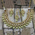 Ishhaara Green Inverted Drop Meena Outline Necklace And Earring Set