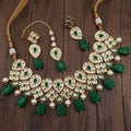 Ishhaara Green Inverted Drop Moti Stone Jadau Necklace Set