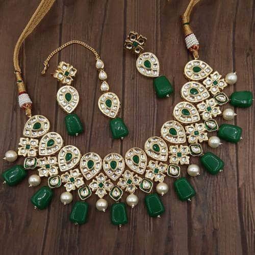 Ishhaara Inverted Drop Moti Stone Jadau Necklace Set