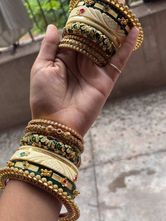 Ishhaara Green Ivory Chooda Set - handcrafted Indian jewellery
