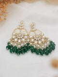 Ishhaara Green Ivory White Statement Kundan Earrings