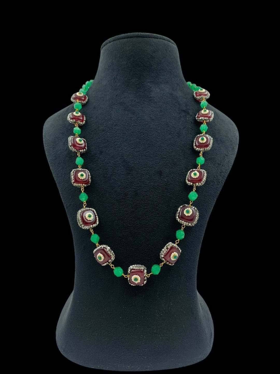 Ishhaara Green Jadau Beaded Pearl Necklace