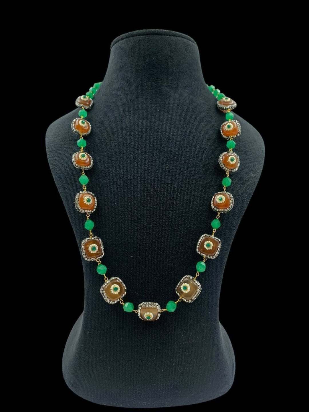 Ishhaara Green Jadau Beaded Pearl Necklace