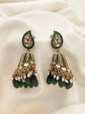 Ishhaara Green Jadau Jhumka Earring With Pearl Work