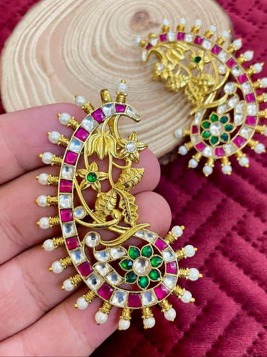 Ishhaara Green Jadau Kundan Studded Earcuff Earrings