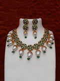 Ishhaara Green Jadau Meena Pearls Necklace And Earring Set