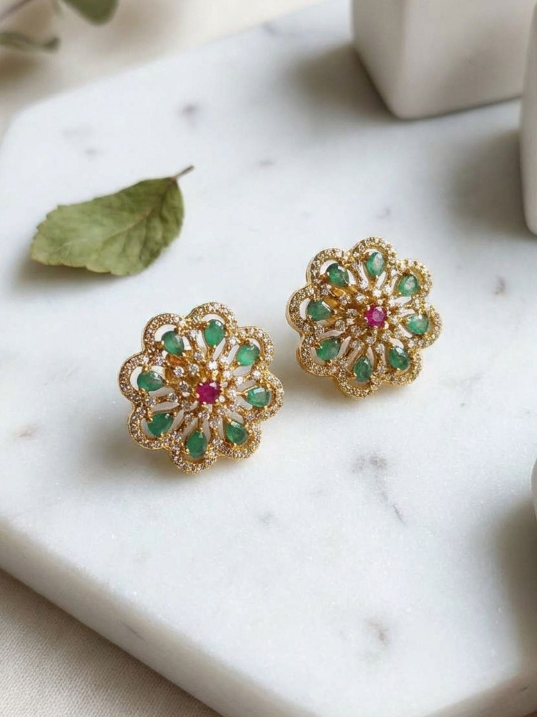 Ishhaara Green Kemp Stud Earrings