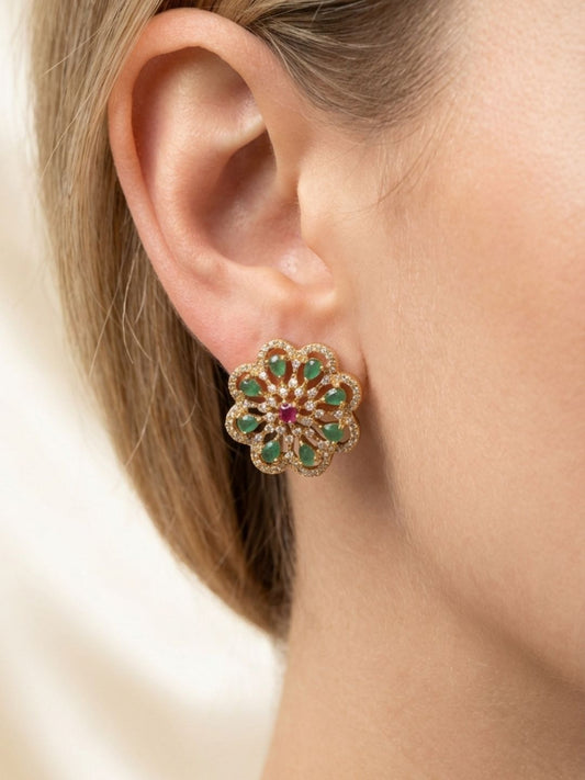 Ishhaara Green Kemp Stud Earrings