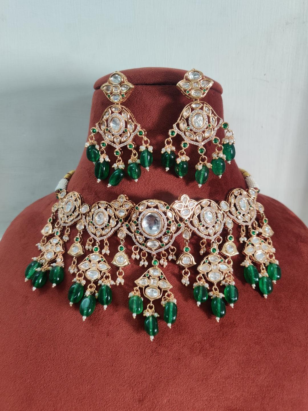 Ishhaara Green Kundan And Pearl Jadau Necklace