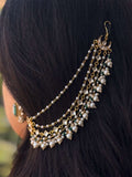 Ishhaara Green Kundan And Pearl Studded Ear Chain