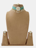 Ishhaara Green Kundan And Pearls Flowers Choker Necklace