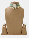 Ishhaara Green Kundan And Pearls Flowers Choker Necklace