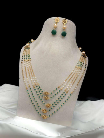 Ishhaara Green Kundan Beads Necklace