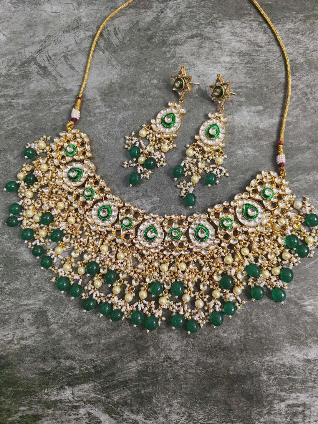 Ishhaara Green Kundan Bridal Necklace Set