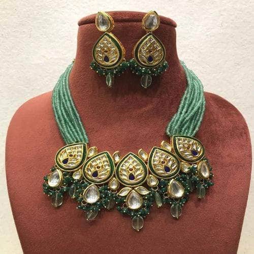 Ishhaara Green Kundan Drop Centre Patch Necklace