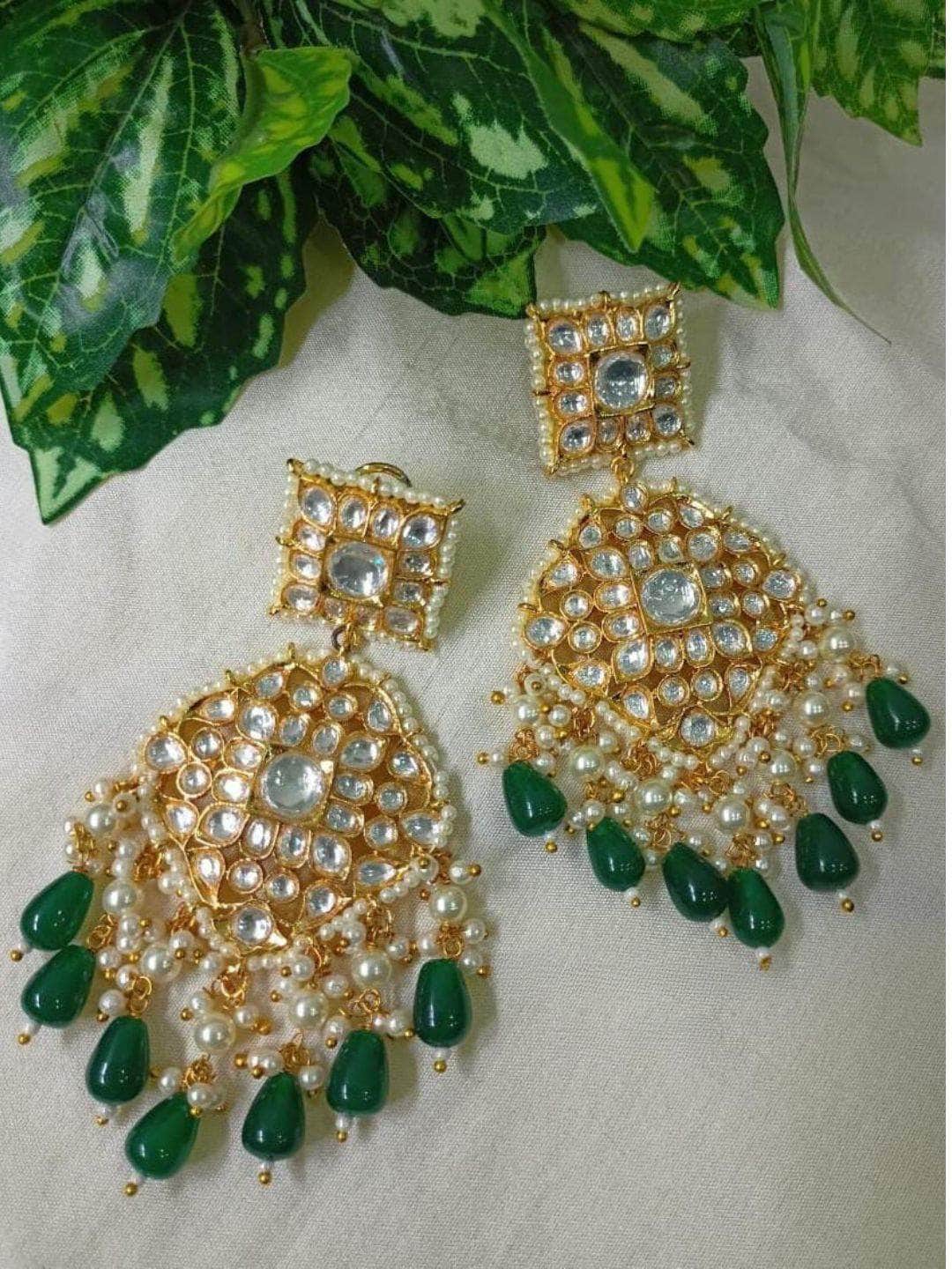 Ishhaara Green Kundan Embellished Chandbalis